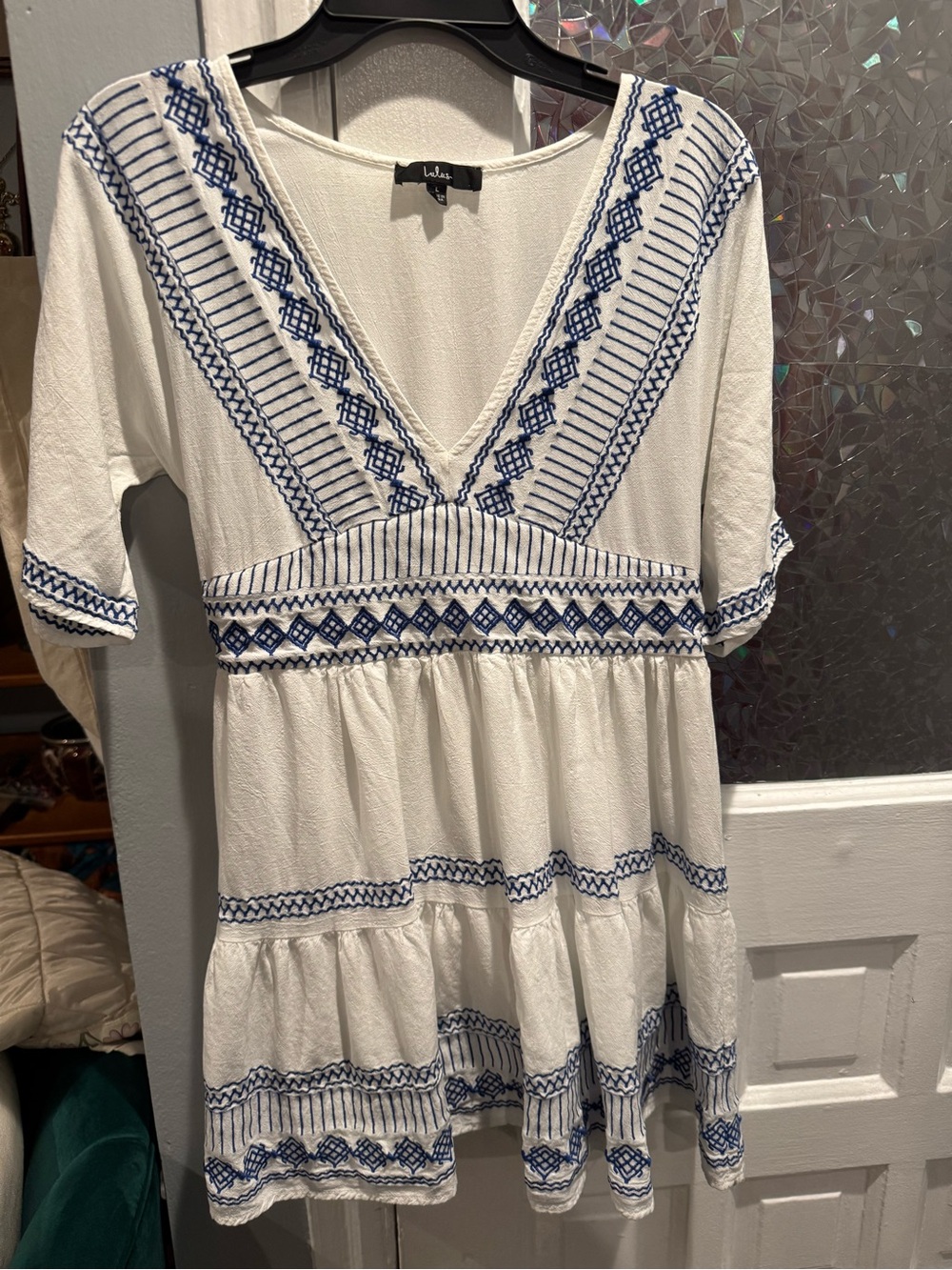 Lulu's White Boho Embroidered V-Neck Mini Dress